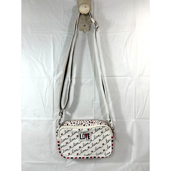 Brighton Love Scroll Cross Body Bag Canvas White Black Red Hearts - Picture 3 of 11